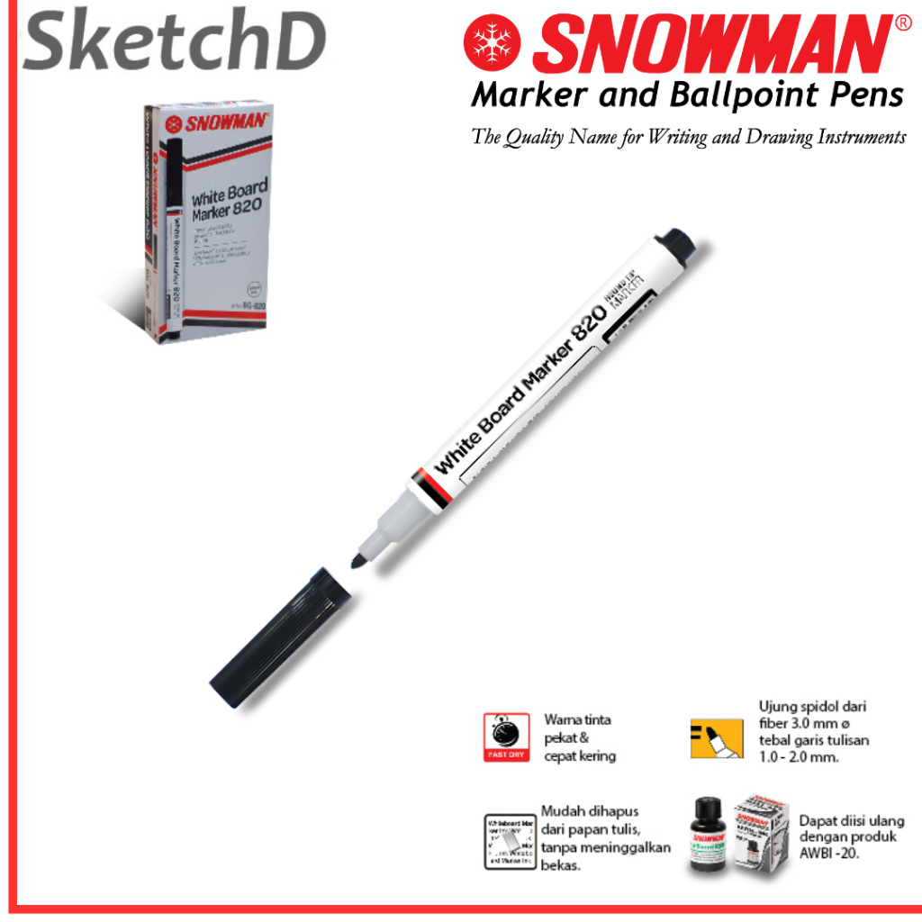 

Spidol Hitam Whiteboard 820 Snowman White Board Marker BG 820