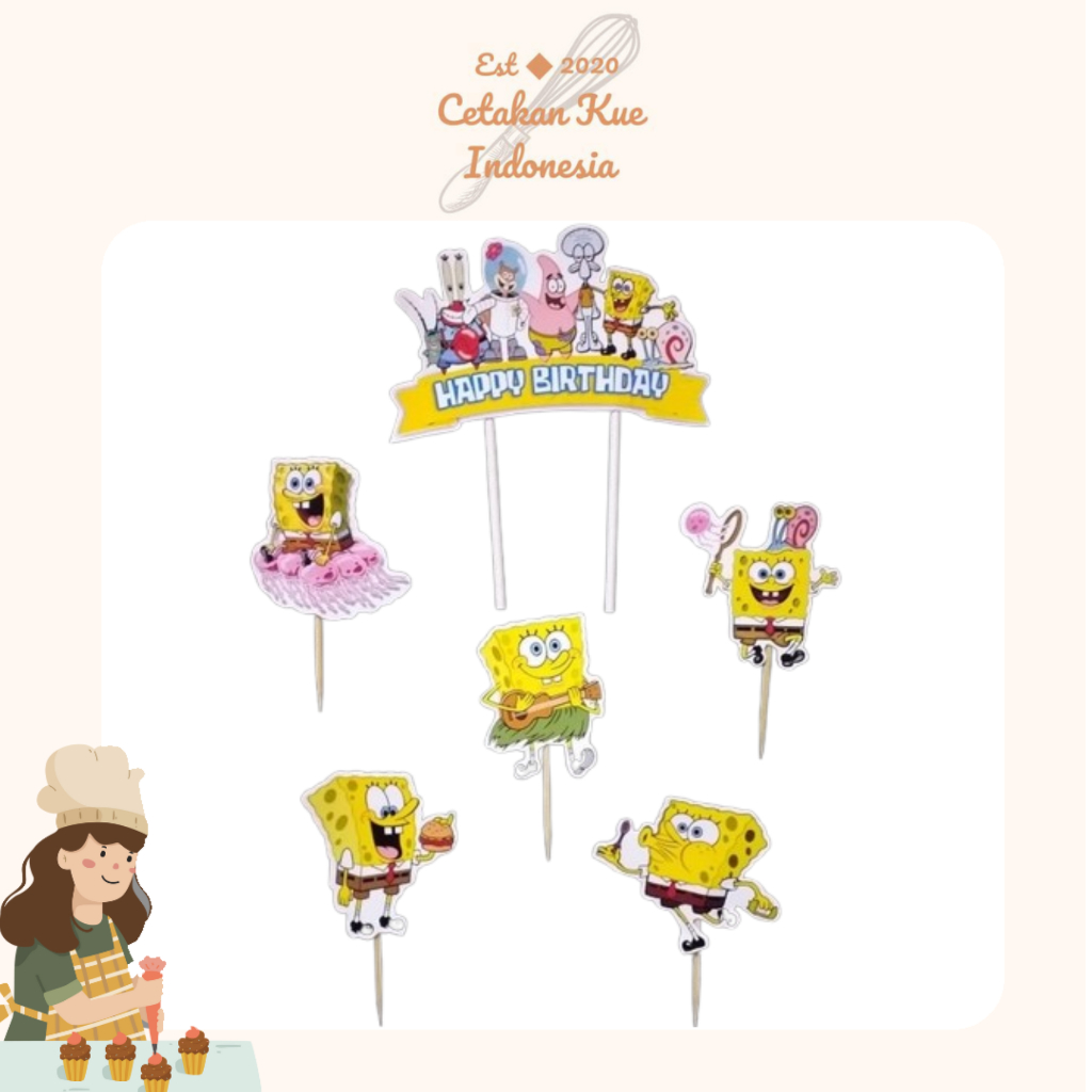 {CKI} Cake Topper Kertas Happy Birthday Spongebob