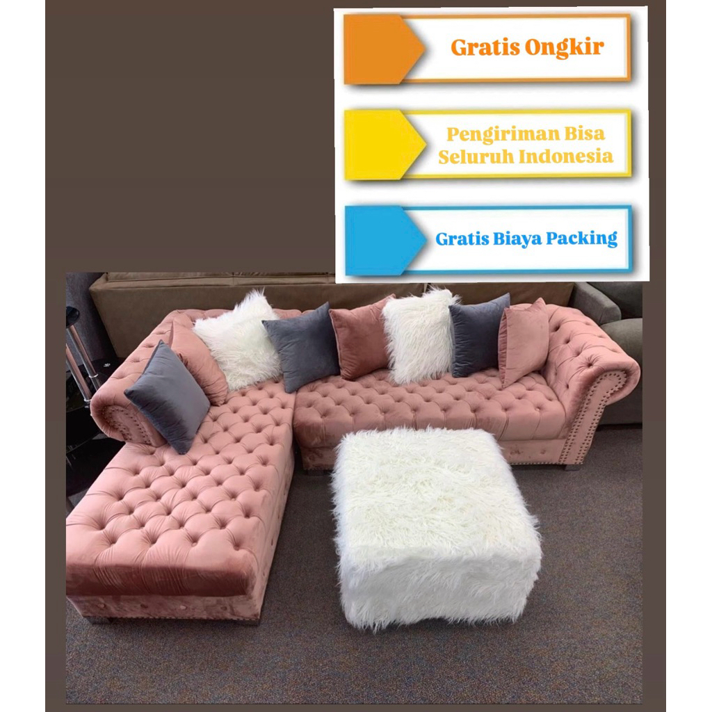 Sofa Chester BONUS MEJA Full Kancing L Sofa JAGUAR L