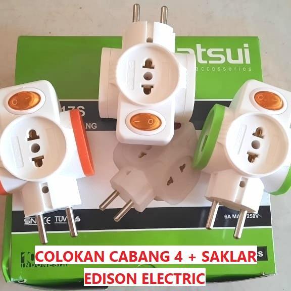 MATSUI Stop Kontak / Stopkontak Steker / Colokan T Arde Cabang 4 + Saklar MATSUI