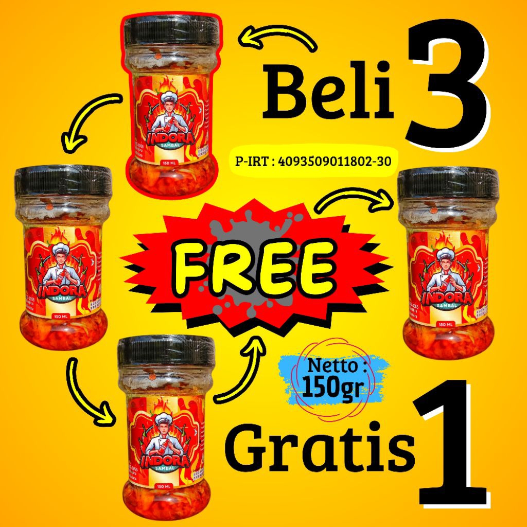 

[[[ BELI 3 GRATIS 1 ]]] Sambal INDORA - All Varian ( Bawang, Terasi, Cumi, Teri, Tongkol, Ayam Suwir ) 150gr