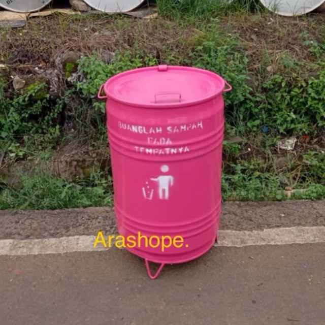 tong sampah besi 60 liter/drum besi tutup lebar/ember besar/pail/tempat bakar sampah/pot bunga/pot t