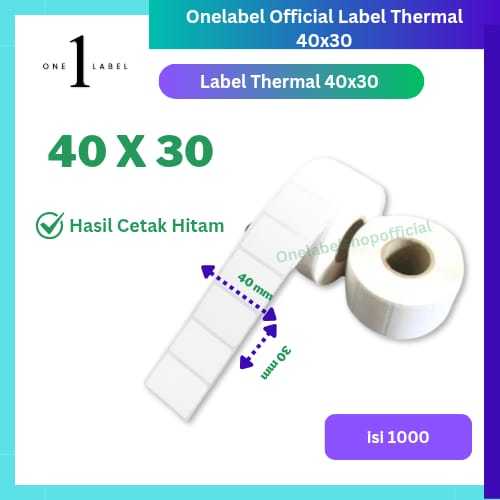 

ONELABEL Label Barcode Direct Thermal 40x30 40x30 Mm Core 2.5Cm Isi 1000 Pcs Cup Minuman