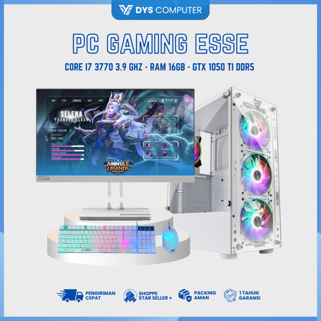 PC FullSet Gaming ESSE I7 / GTX 1050 TI / 500GB / SSD / DDR5