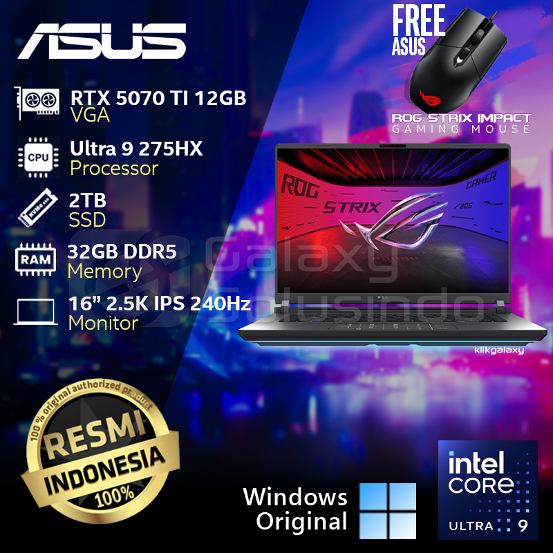 ASUS ROG STRIX G16 G615LR-I9NT7C6G-HM - RTX 5070 TI 12GB Intel Ultra 9 275HX 2TB SSD 32GB RAM Notebo