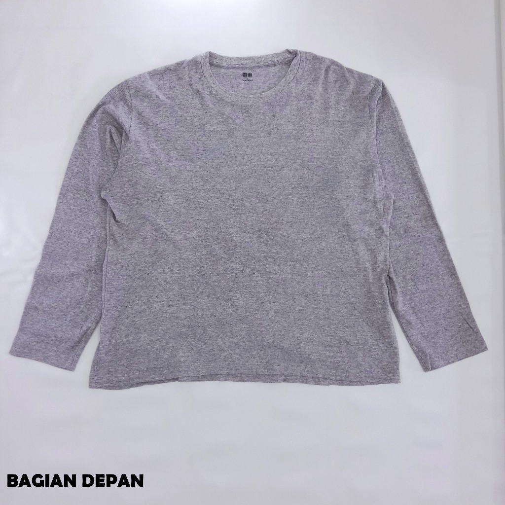 Kaos Lengan Panjang Uniqlo – Abu-Abu Polos Size XL | T-Shirt Basic Pria Lengan Panjang