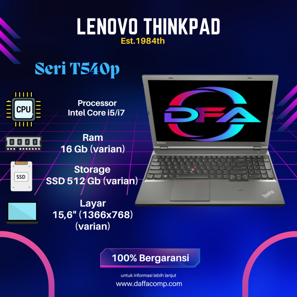Laptop Rendering Lenovo Thinkpad T540p / E560 Core i5 / i7 Ram 16gb Ssd 512gb - Core i5 ram 8 hdd 50