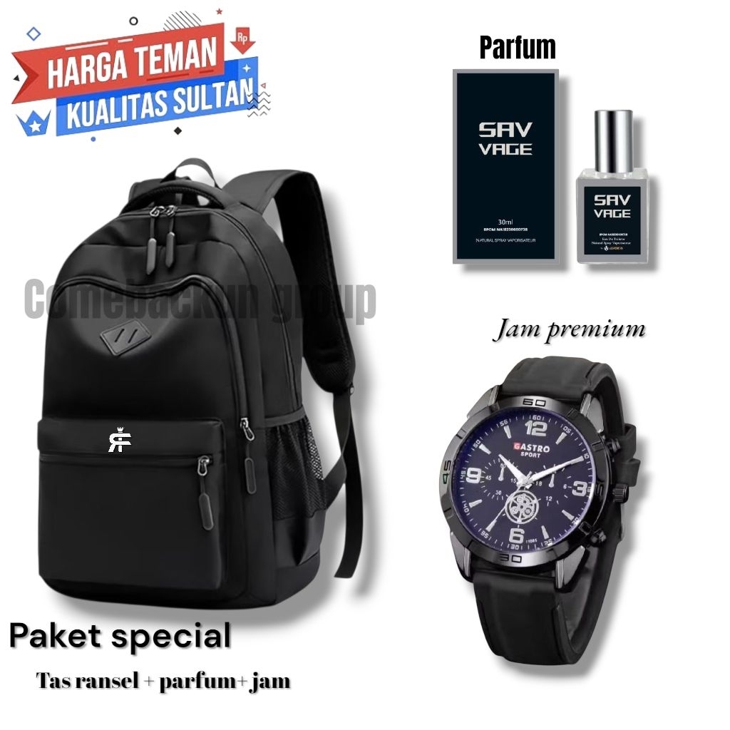 PAKET 3IN1 PRIA - Tas Ransel pria/ Tas Kerja pria/ Tas ransel anak sekolah gratis parfum dan jam