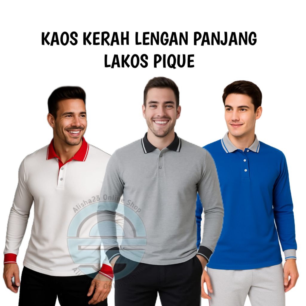KAOS KERAH LENGAN PANJANG BIRU ABU POLOS BAJU SERAGAM PRIA WANITA DEWASA TSHIRT
