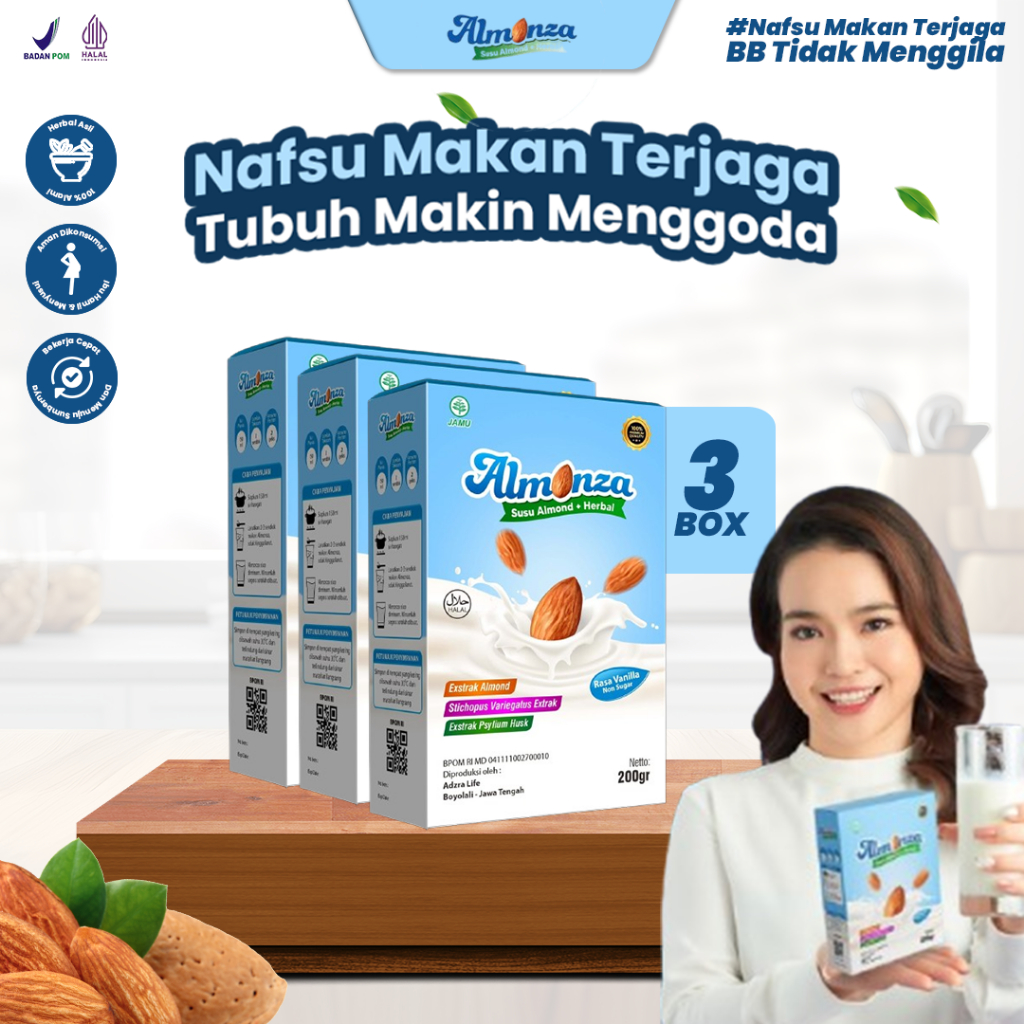 

Almonza Susu Almond Tanpa Gula dan Rendah Lemak - Untuk BB Ideal dan Kulit Cerah - 600 Gram