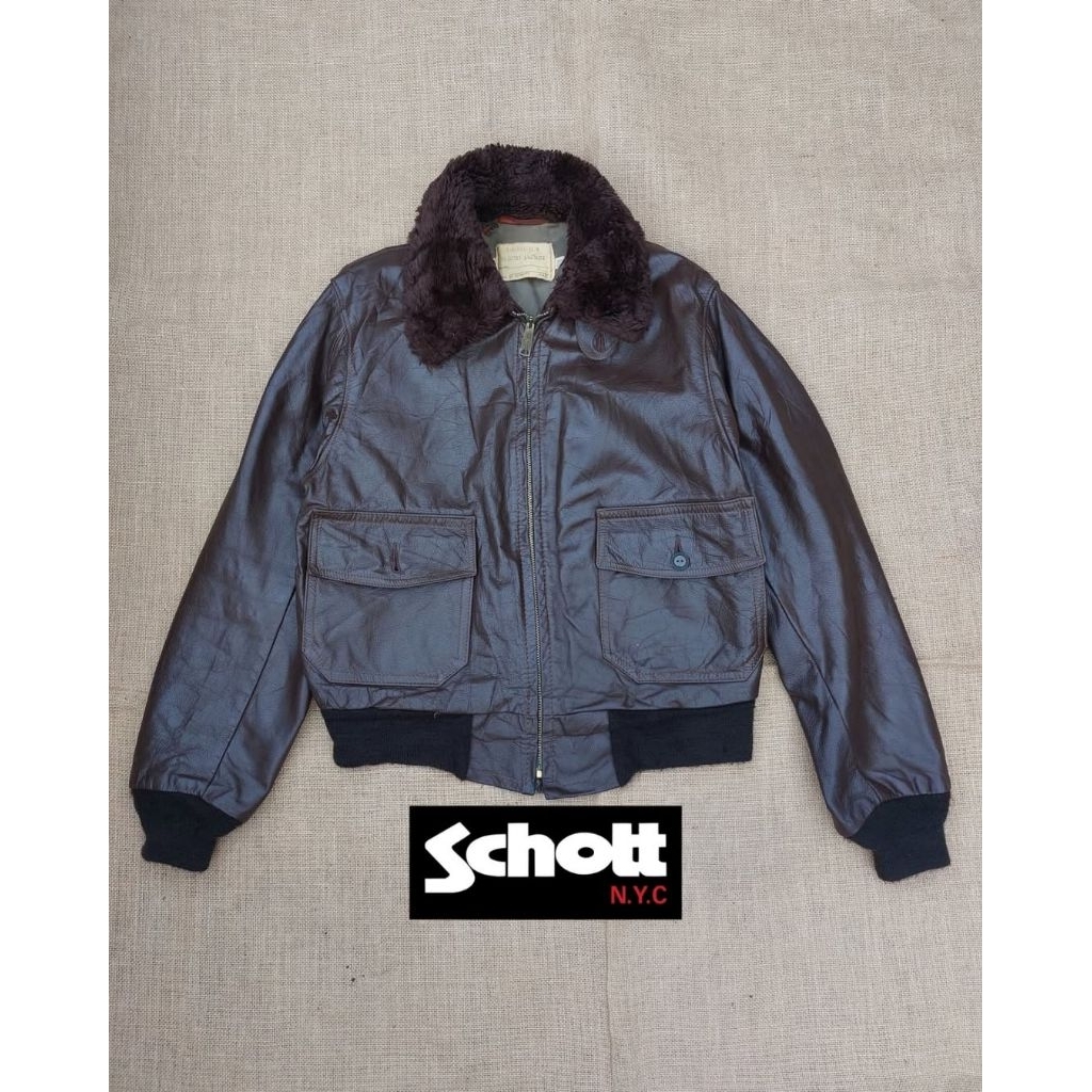 Schott USA G1 Vintage Leather Jacket Bomber Pilot Jaket Kulit Classic Retro Army Military Rugged Sty