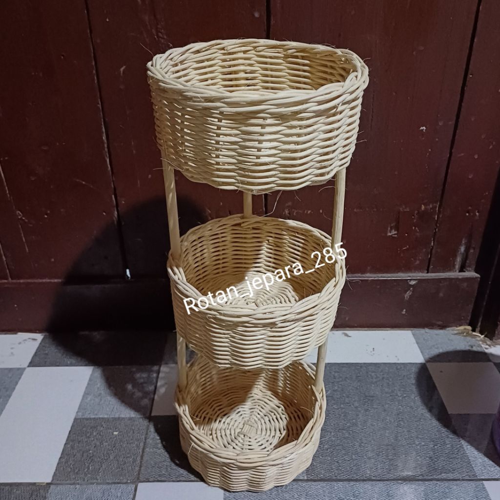 Sinarterang3 Keranjang Rotan Susun 3 Serbaguna,Keranjang 3 Susun Full Rotan Halus