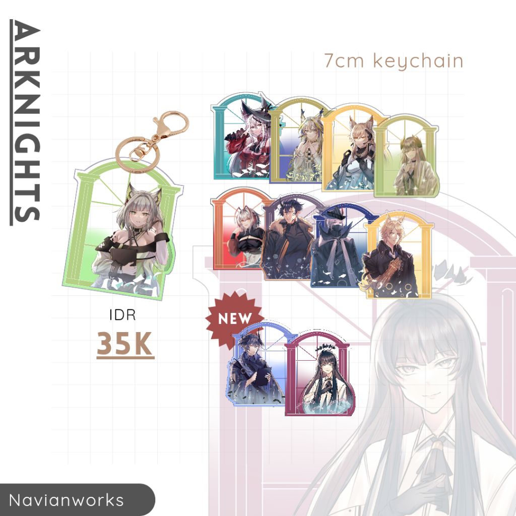 Arknights Akrilik Keychain Charms Through The Window series Wisadel, Kal'tsit, Mlynar, Shu, Muelsyse