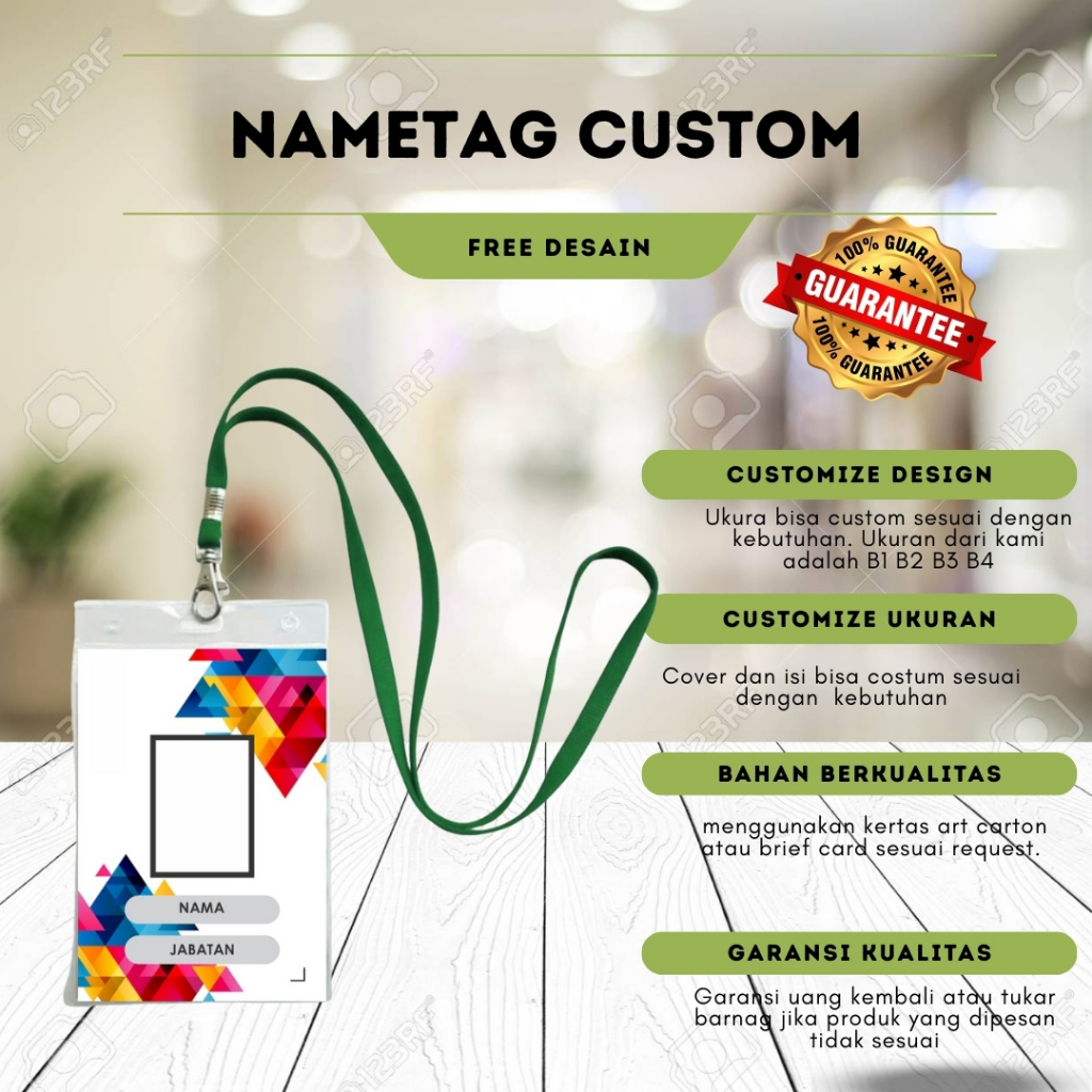 

Nametag Custom Cetak Desain Sendiri + Tali Lanyard | ID Card Acara Seminar, Kantor, Kampus, Panitia