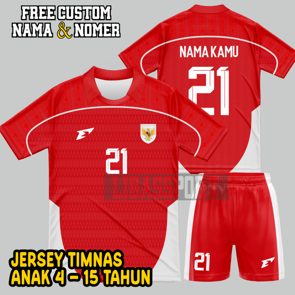 JERSEY TIMNAS ANAK FREE SABLON NAMA NOMER PUNGGUNG,STELAN JERSEY TIMNAS INDONESIA UKURAN ANAK