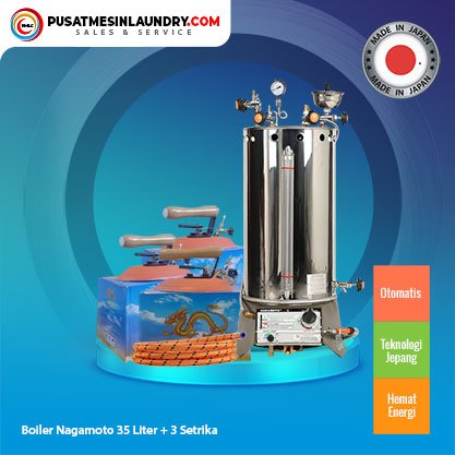 Boiler Nagamoto 35 Liter + 3 Setrika Uap Model Geser (Semi Otomatis)