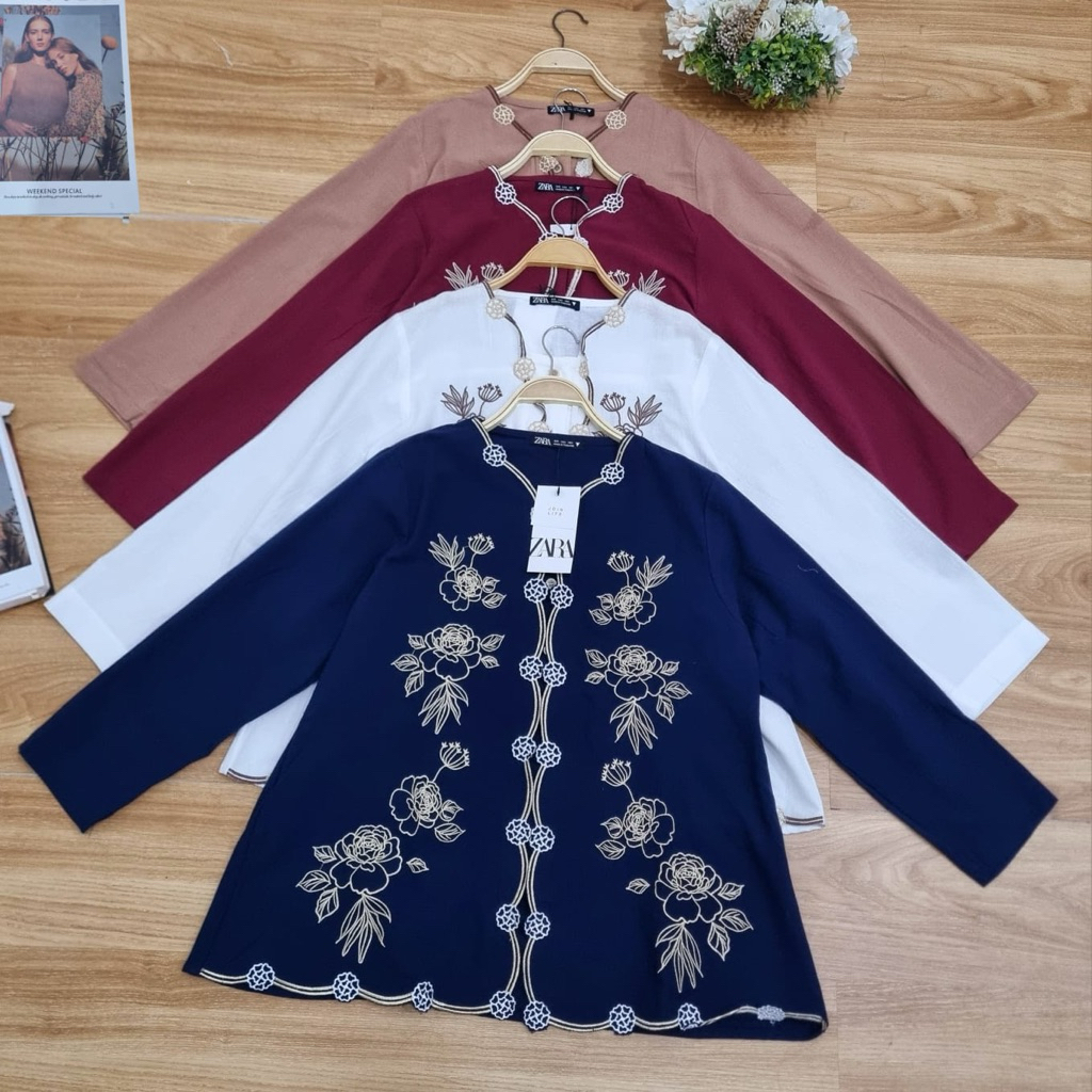 Atasan Blouse Salwa Linen Bordir Wanita LD 110cm