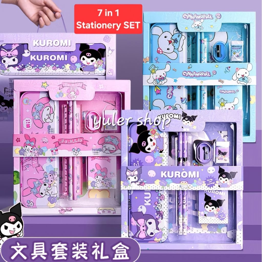 

Kotak pensil anak Set 7in1 Stationery Set Goodie bag ulang tahun Birthday Gift set Sanrio / Colouring Book / Stiker Kuromi Cinnamoroll Melody / Tip ex