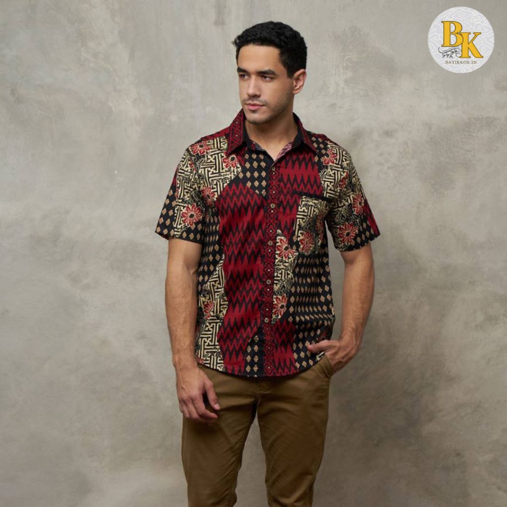 Kemeja Batik Pria 113 ASB / Batik Natal Pria Merah Sincia