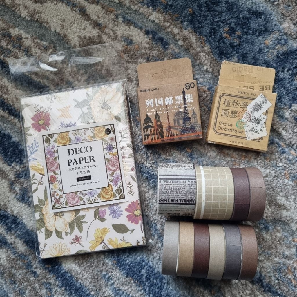 

[Pre-Loved] Journaling Set Aesthetic Deco Paper Washi Tape Retro Stickers