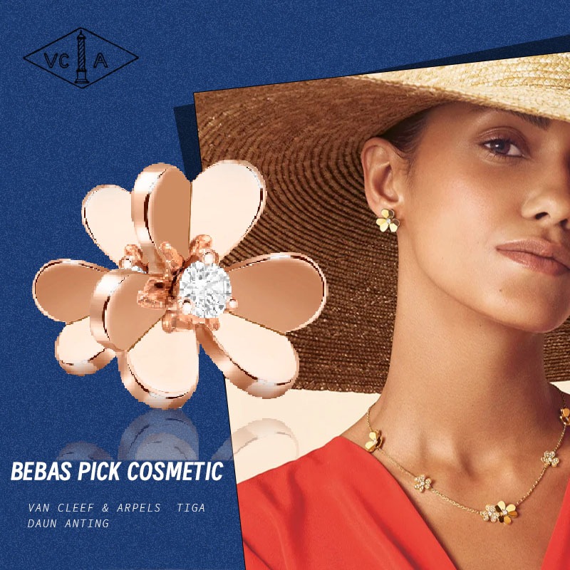 【18K emas asli】VCA Van Cleef & Arpels Anting Tiga daun anting