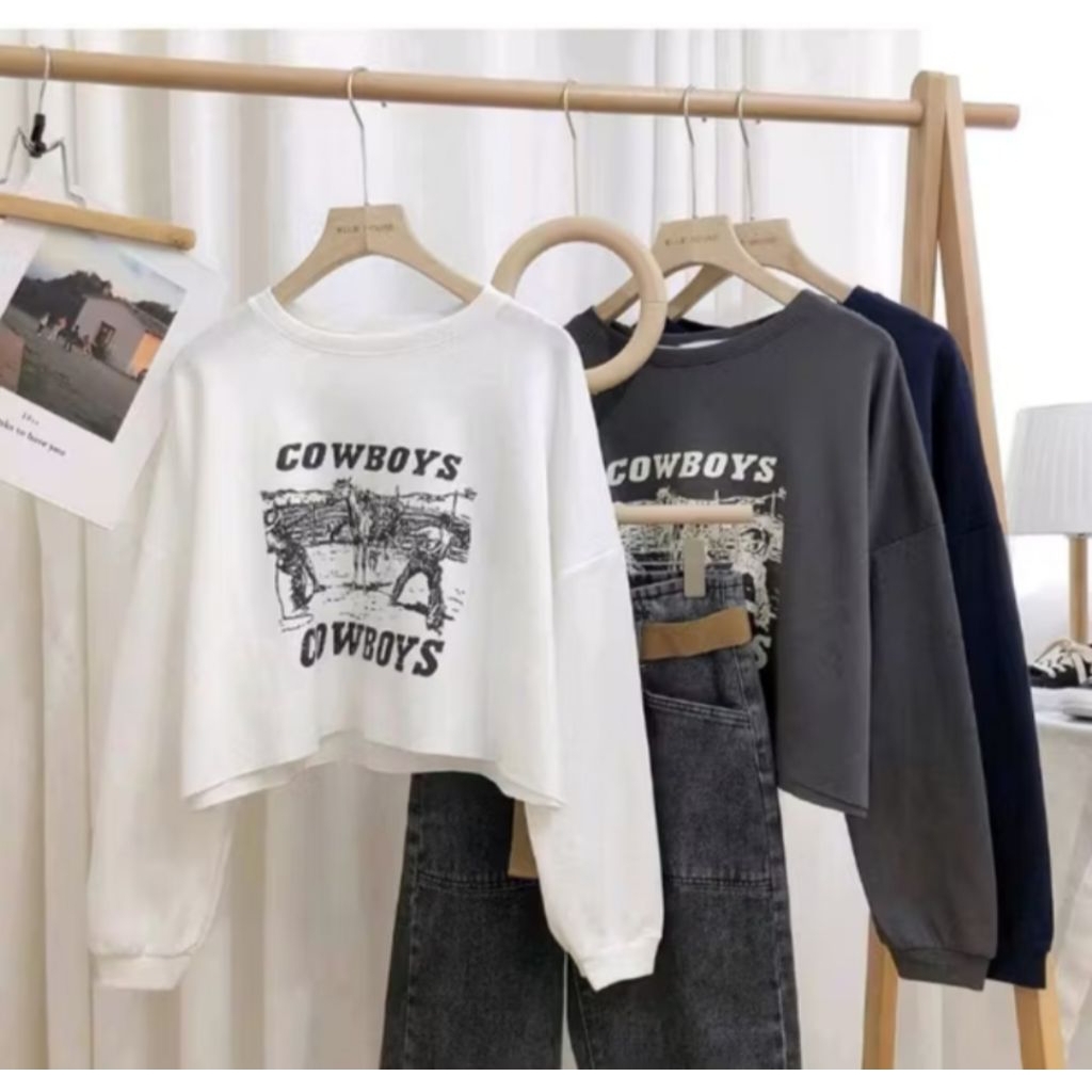 Cowboys Sweater Croope Oblong Crewneck Wanita