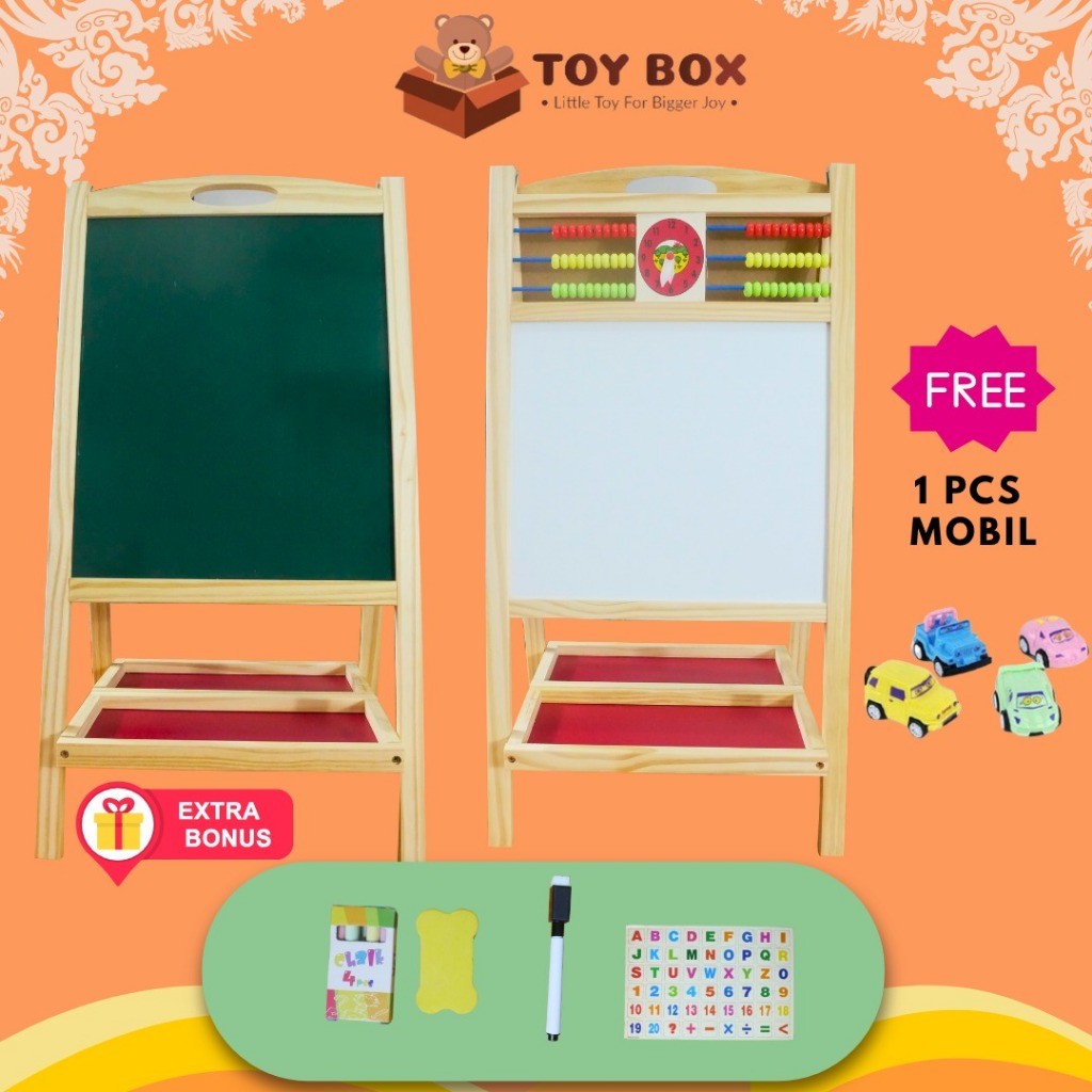 

Promo LARGE size Mainan Papan Tulis lipat Anak Blackboard dan Whiteboard 2 in 1 bolak balik / Wooden