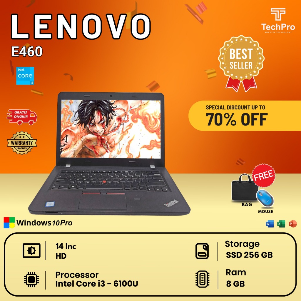 Laptop Lenovo Thinkpad E460, laptop pelajar, bisnis, sekolah, desain dan gaming tipis-tipis