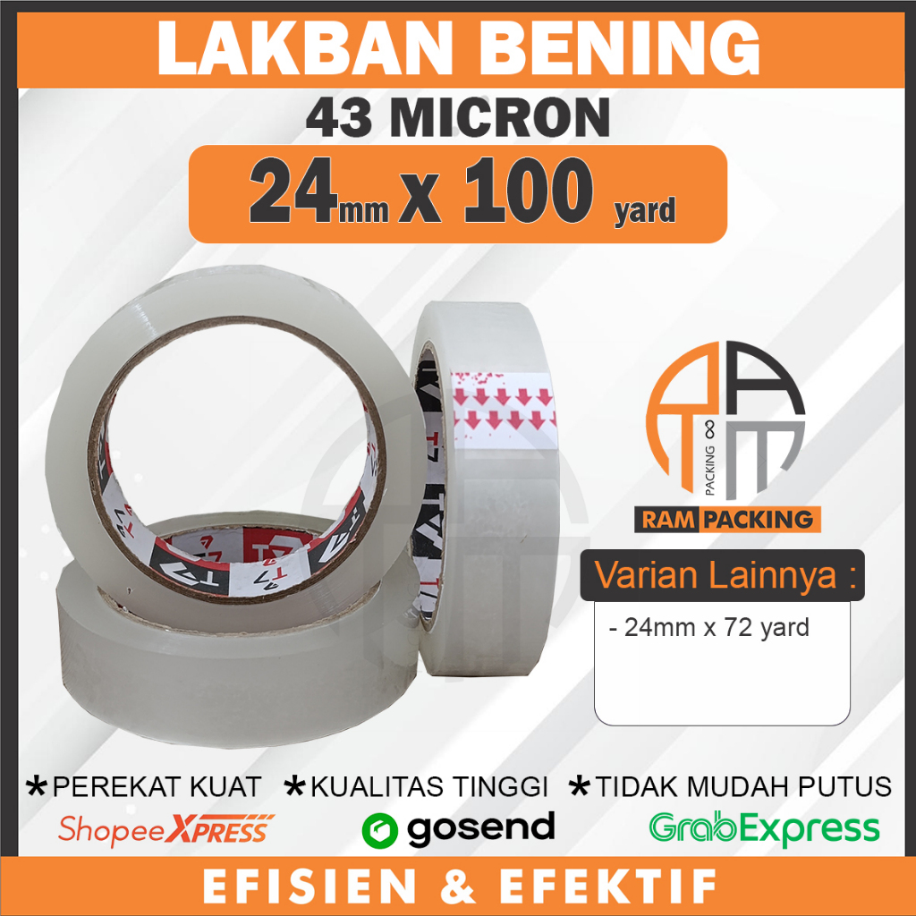 

1 PCS Selotip Bening 1 inch 24mm x 100 Yard 43 Micron KUAT EKONOMIS