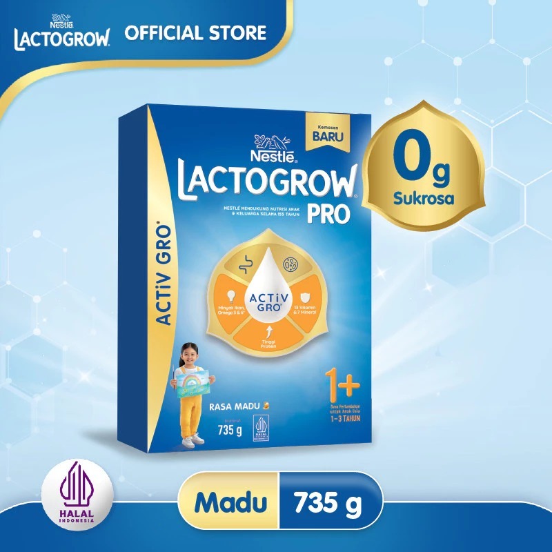 

Nestle LACTOGROW PRO 1+ / LACTOGROW 3 dengan ACTiVGRO Susu Madu Box - 735g [1-3 tahun]