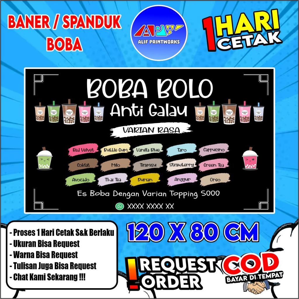 Spanduk Es Boba / Baner Boba 120x80 cm