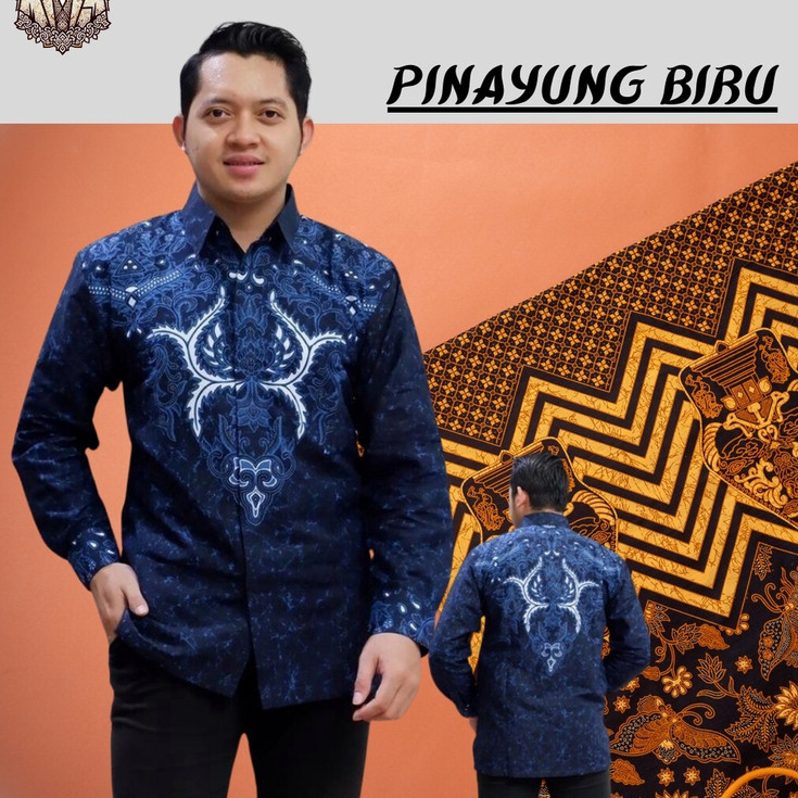 ⸨BATIK.UE⸩ BAJU BATIK PINAYUNG BIRU PRIA LENGAN PANJANG