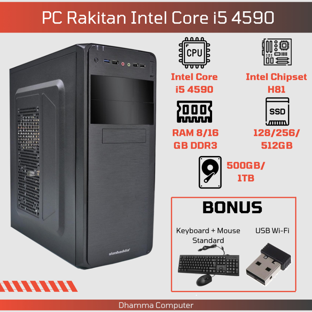 Paket PC Rakitan Komputer CPU Kantor Intel Core i5 4590 SSD HD Gen 4