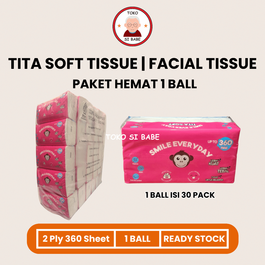 BREDLA_SHOP [ PAKET 1 BALL ] TISSUE TITA SOFT 2 PLY 360 SHEET TITA SOFT 360 SHEET FACIAL TISSUE