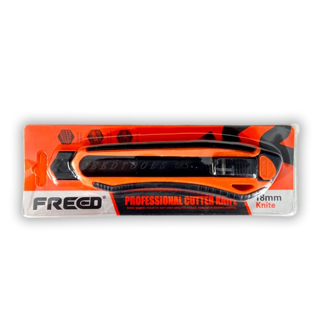 

FREED Cutter Pisau Cutter Kater + isi 2 pcs 18mm Model SK3 Baja Hitam Orange Anti Karat