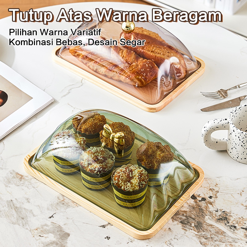 Dejavu Penutup Makanan Kayu Nampan Tudung Saji Roti Transparan Wadah Piring Buah Tempat Kue HSB851