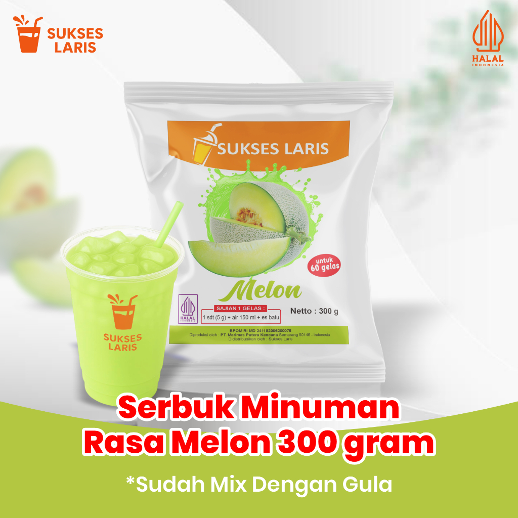 

POWDER MINUMAN RASA MELON 300 GRAM | BUBUK MINUMAN INSTAN MIX GULA | BUBUK MINUMAN PREMIUM MIX GULA