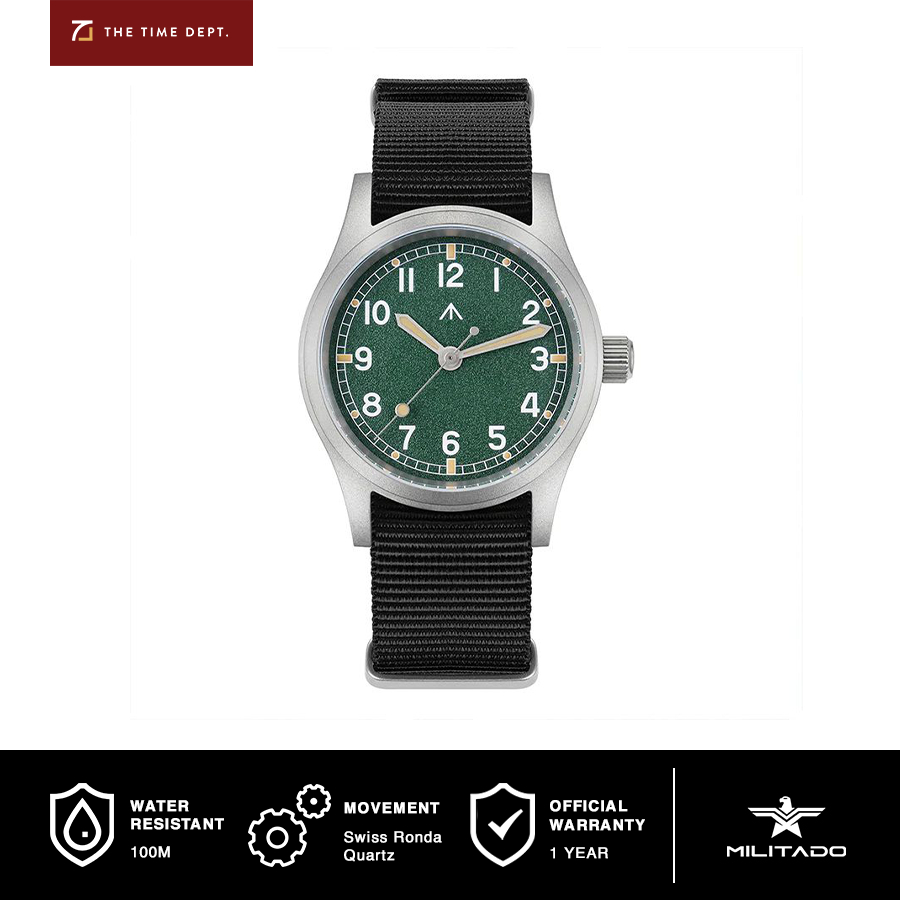 Militado ML12 Green 38mm Stainless Steel Military Watch Swiss Ronda Quartz Movement 100m Water Resis