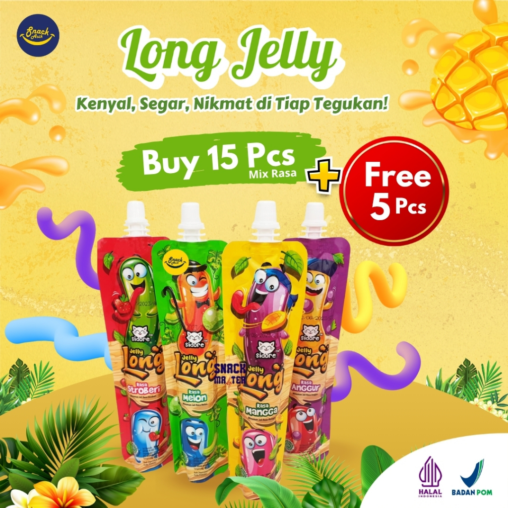 

20PCS LONG JELLY by Sidore 90ml –Jelly Kenyal & Segar Camilan Anak|Beli 15 Gratis 5 pcs|Mix Rasa