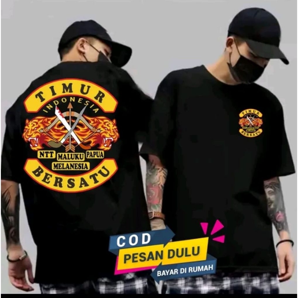 KAOS HITAM TIMUR INDONESIA BERSATU - Dengan Desain Motif Harimau  - Baju Pria & Wanita
