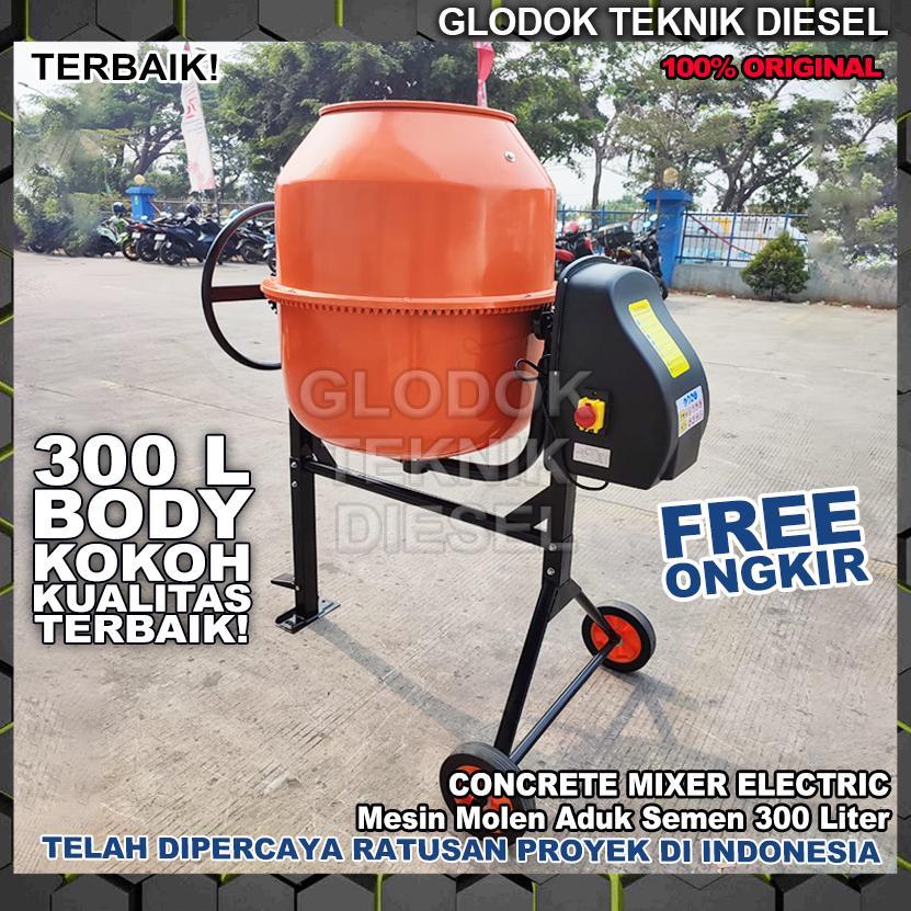 Mesin Pengaduk Semen Molen Listrik Concrete Mixer 300 Liter Elektrik Electric Alat Aduk Cor Semen 30