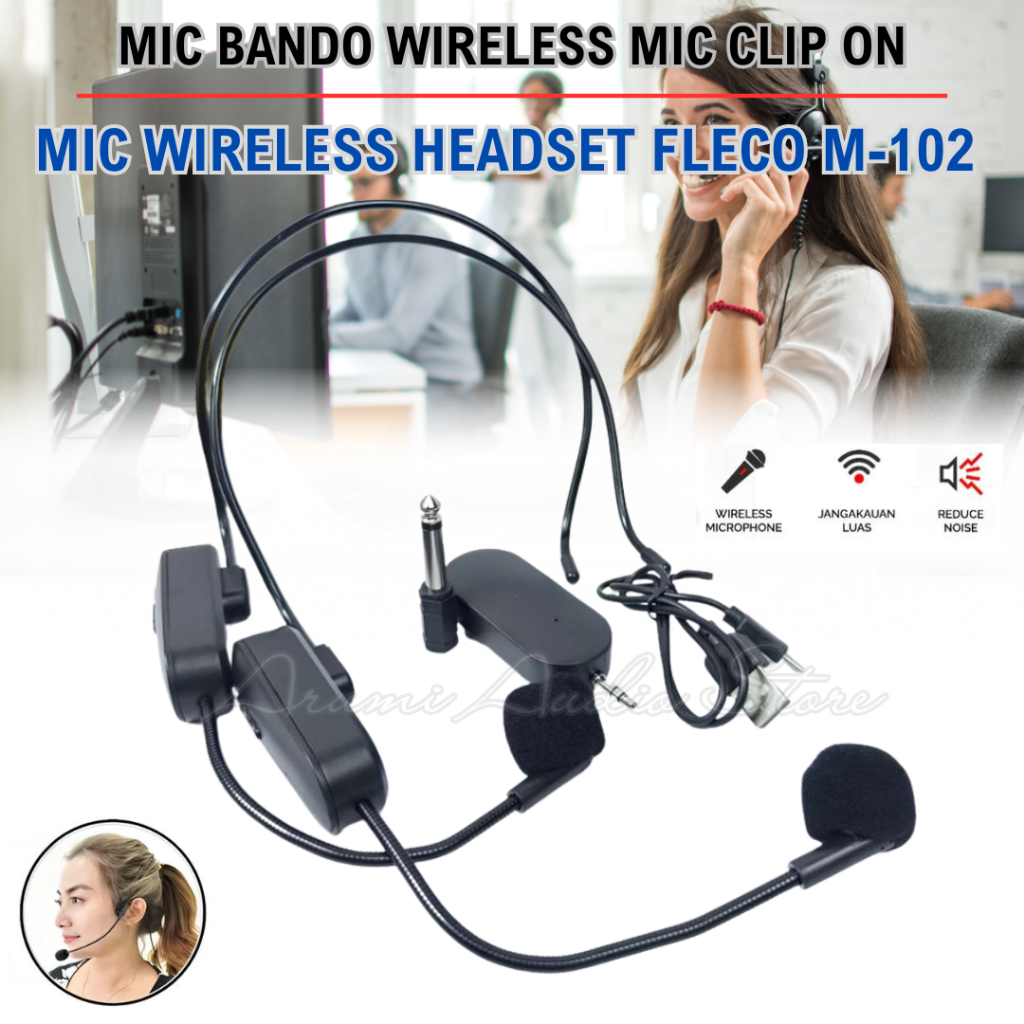 Wireless Microphone 2.4g Headset With Receiver 10-100m Mic Imam Masjid Dicas Buat Sholat Fleco M-102