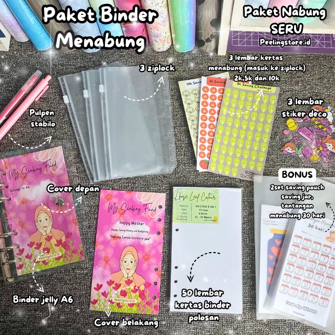 

KODE U85I PAKET NABUNG BINDER SERU A6 PAKET BINDER MENABUNG A6