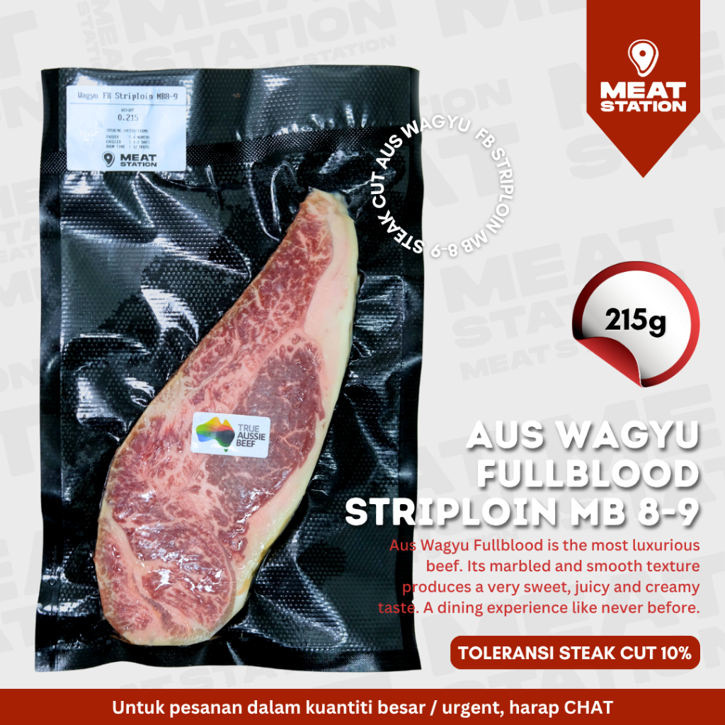 

AUS Wagyu Fullblood Striploin MB 8-9 215g A / Beef Steak / Beef Import