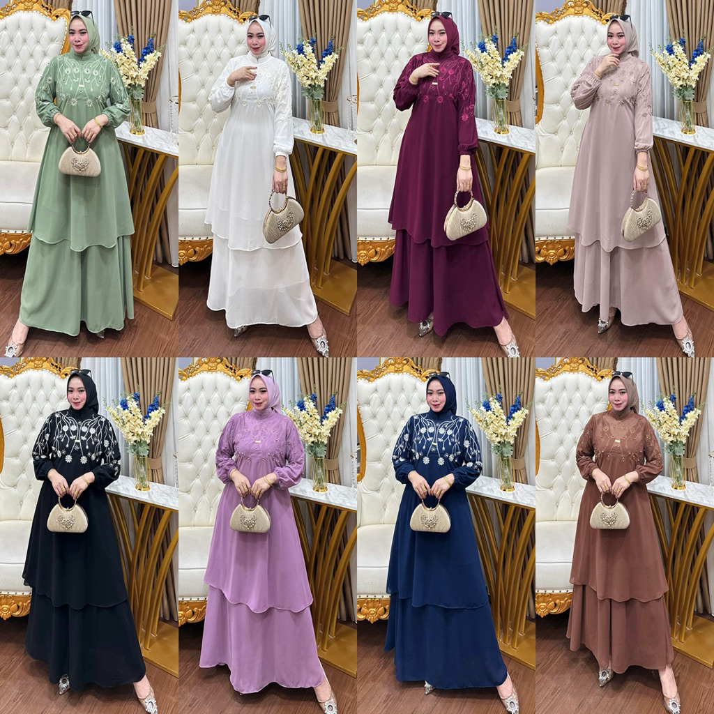 ZAKIRA FASHION - Setelan Rok Melayu Bordir Bahan Ceruty wBabydoll Aksen Payet Mutiara Pesta
