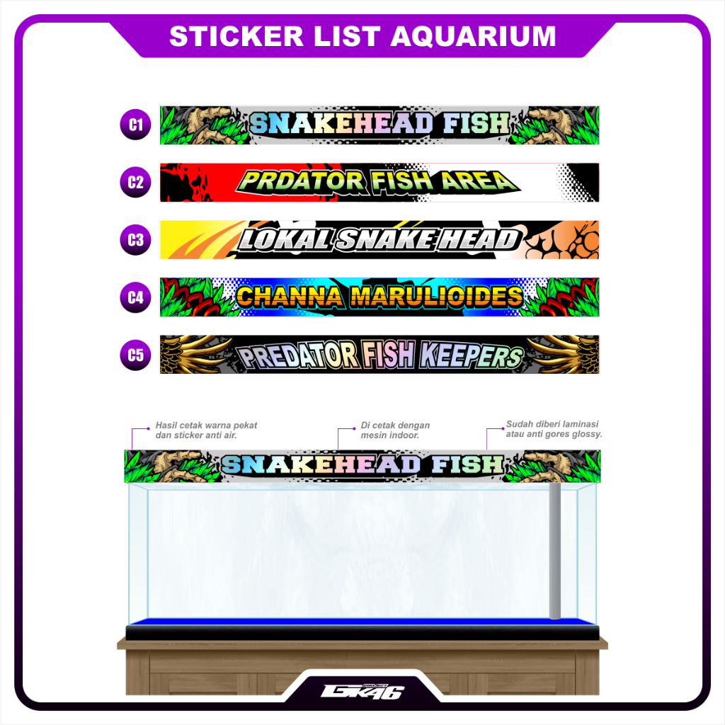 Sticker Skotlet Lis Aquarium Hiasan Aquarium Kaca Depan Anti Air
