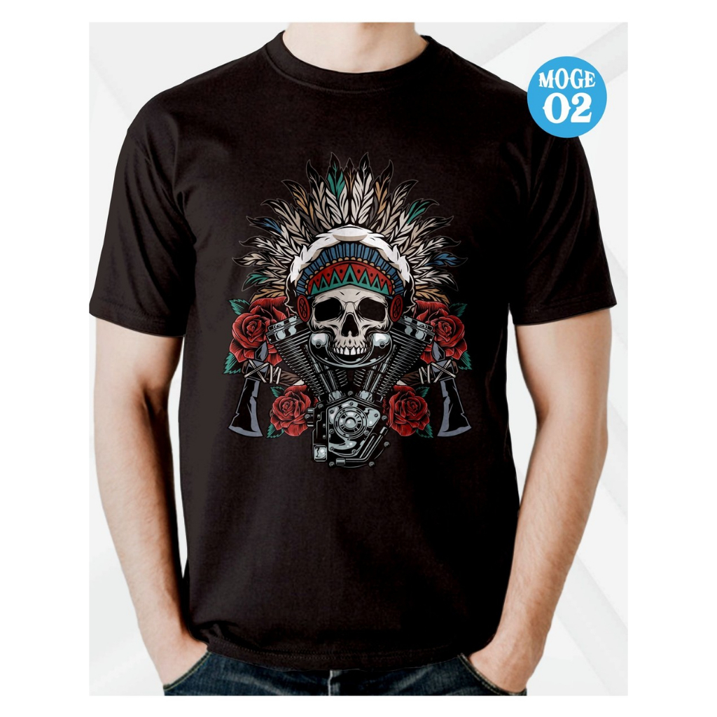 Kaos Mesin V Twin Kepala Tengkorak Indian Bahan Cotton Premium