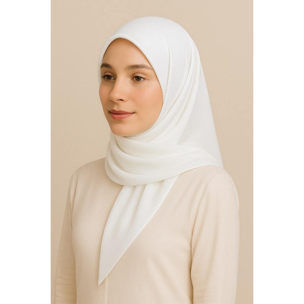 Hijab Paris Premium Jahit tepi QQ Scarf Kerudung Polos Jilbab Segi Empat Hijab Daily PUTIH