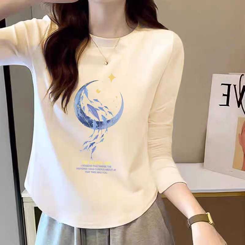 Baju Oblong Wanita Lengan Panjang/Bahan Spandek Distro Printing Premium/Atasan/Baju Kasual/T-shirt