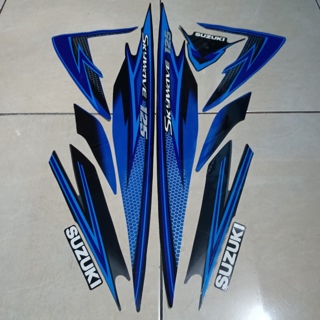 stiker striping suzuki skywave 125 2008 2009 hitam biru lis body standar berkualitas original